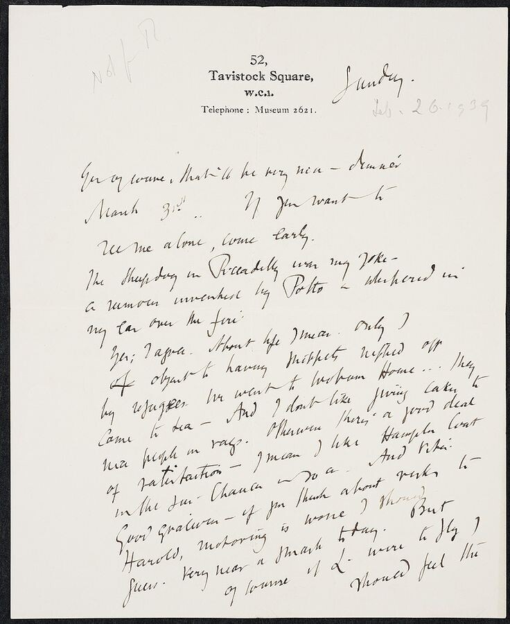 Carta de Virginia Woolf a Vita Sackville-West.