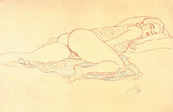Dibujo de Gustav Klimt, mujer desnuda