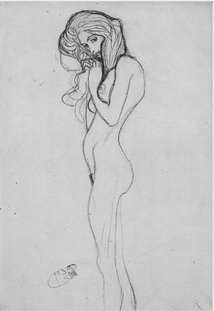 Dibujo de Gustav Klimt, mujer desnuda