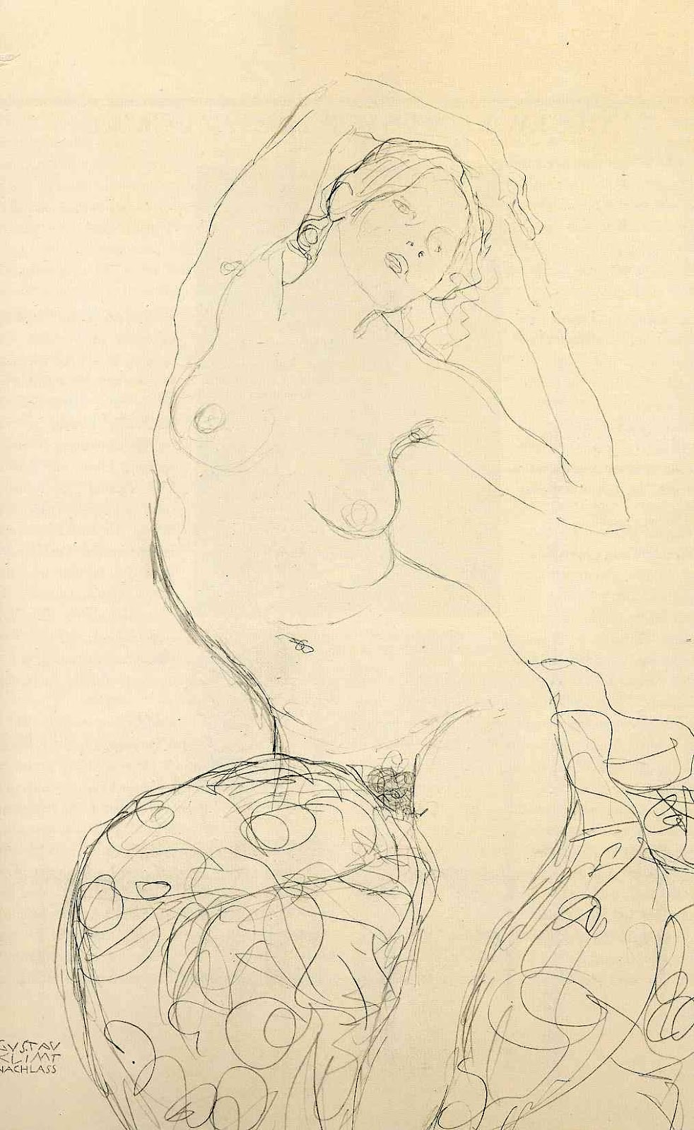 Dibujo de Gustav Klimt, mujer desnuda