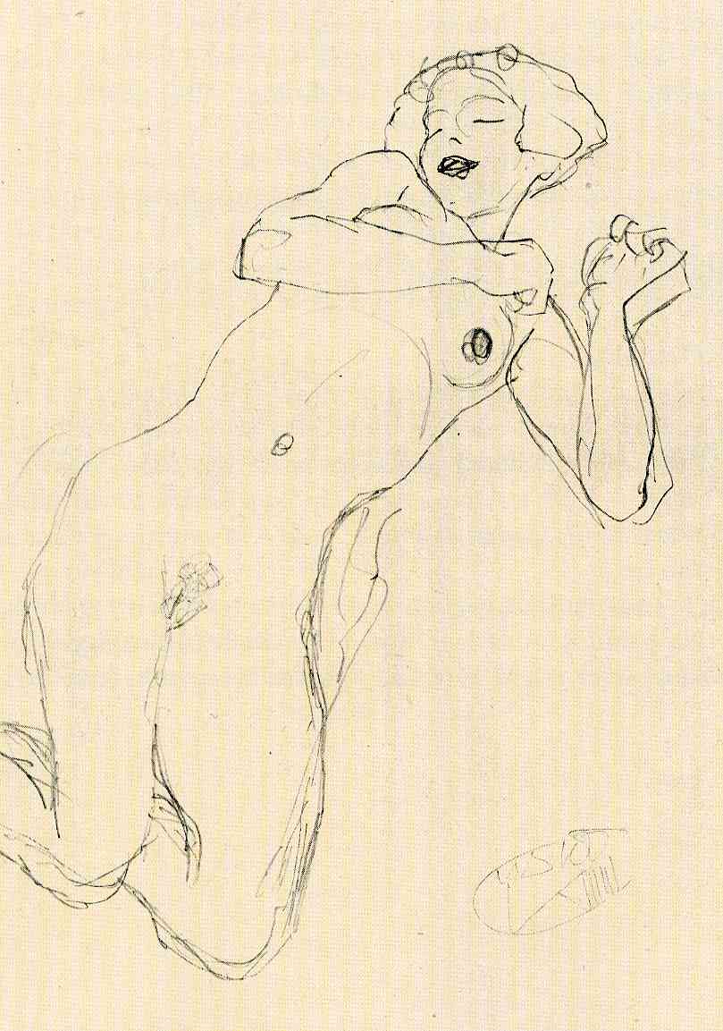 Dibujo de Gustav Klimt, mujer desnuda