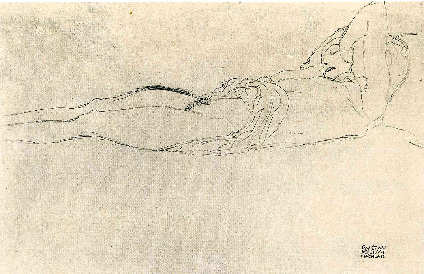Dibujo de Gustav Klimt, mujer desnuda