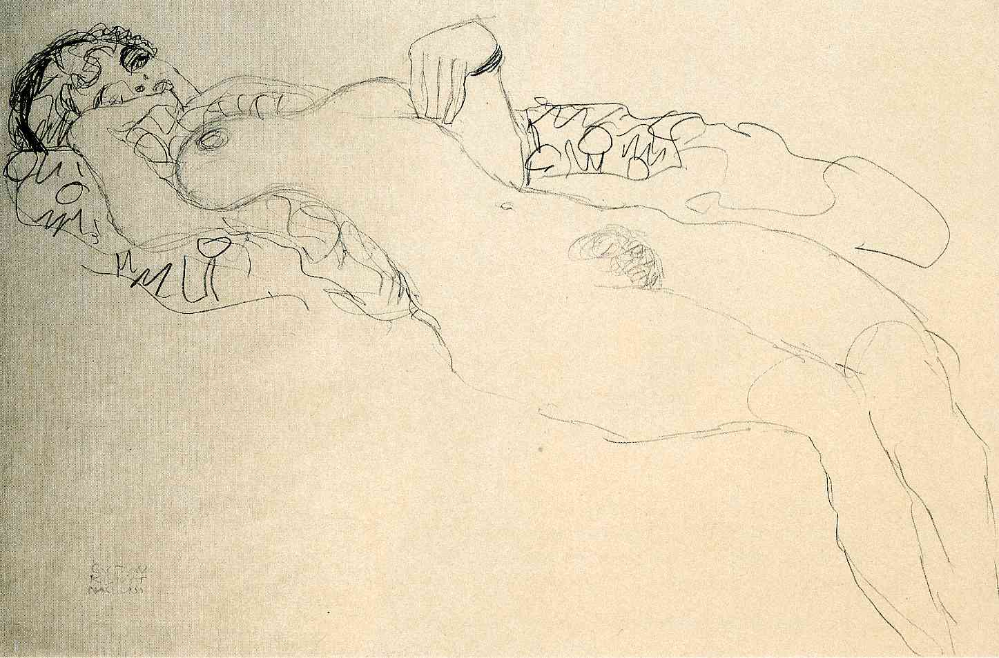 Dibujo de Gustav Klimt, mujer desnuda