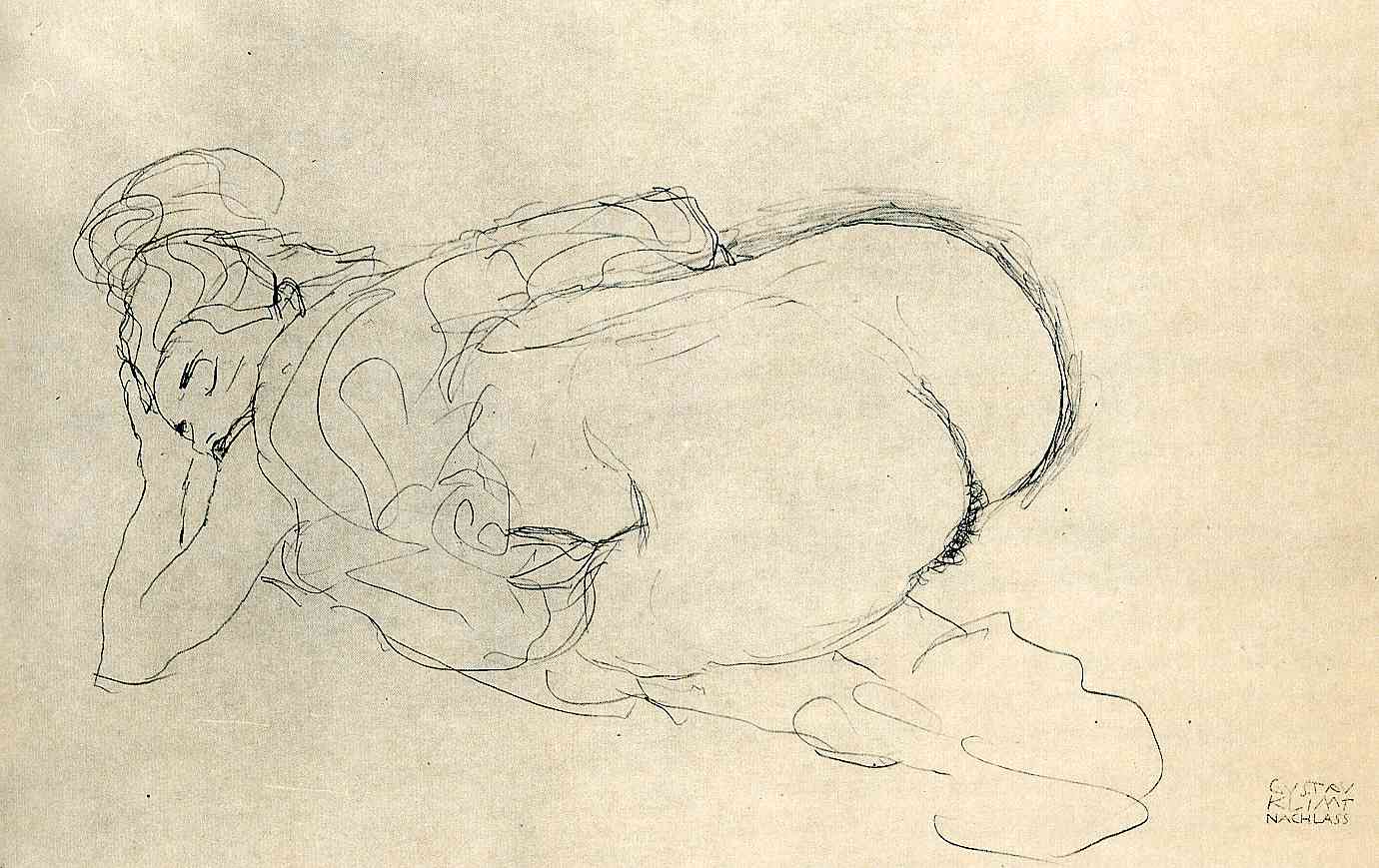 Dibujo de Gustav Klimt, mujer desnuda