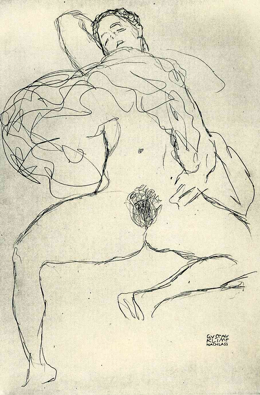 Dibujo de Gustav Klimt, mujer desnuda