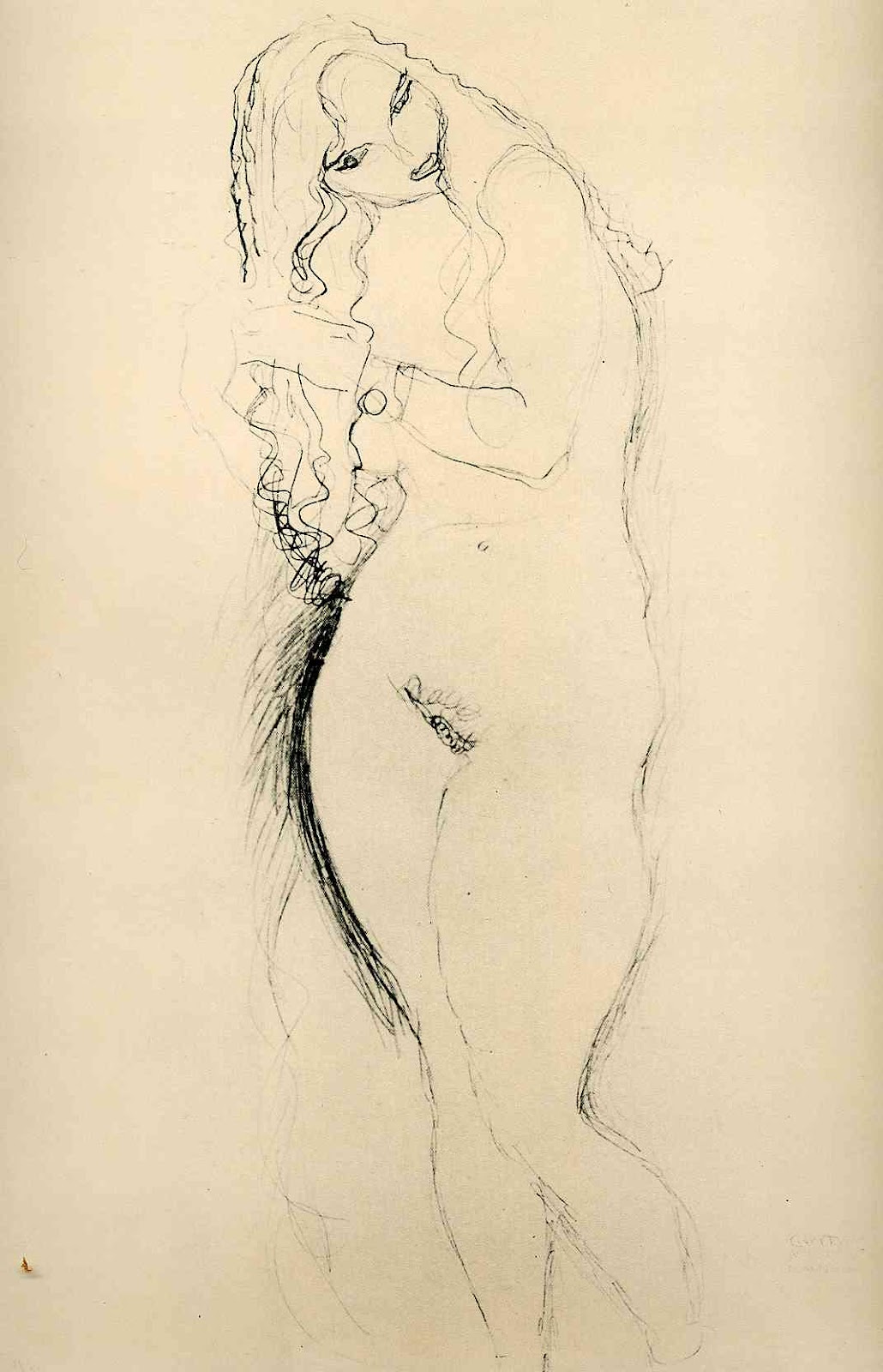 Dibujo de Gustav Klimt, mujer desnuda