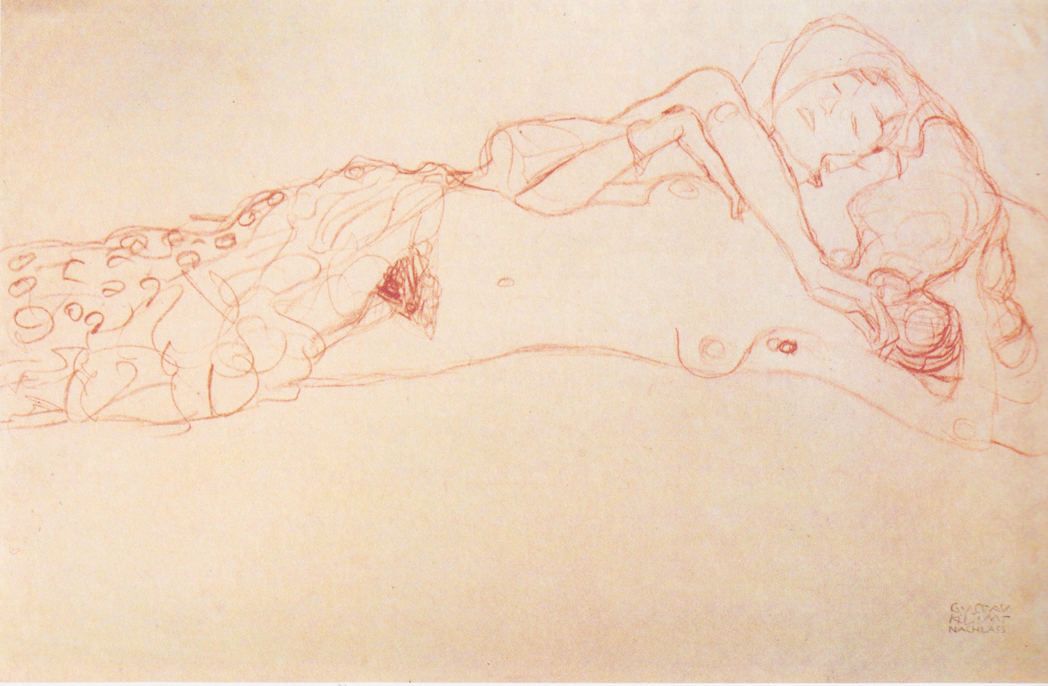 Dibujo de Gustav Klimt, mujer desnuda