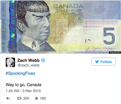 Star Trek billete Canada Spock3