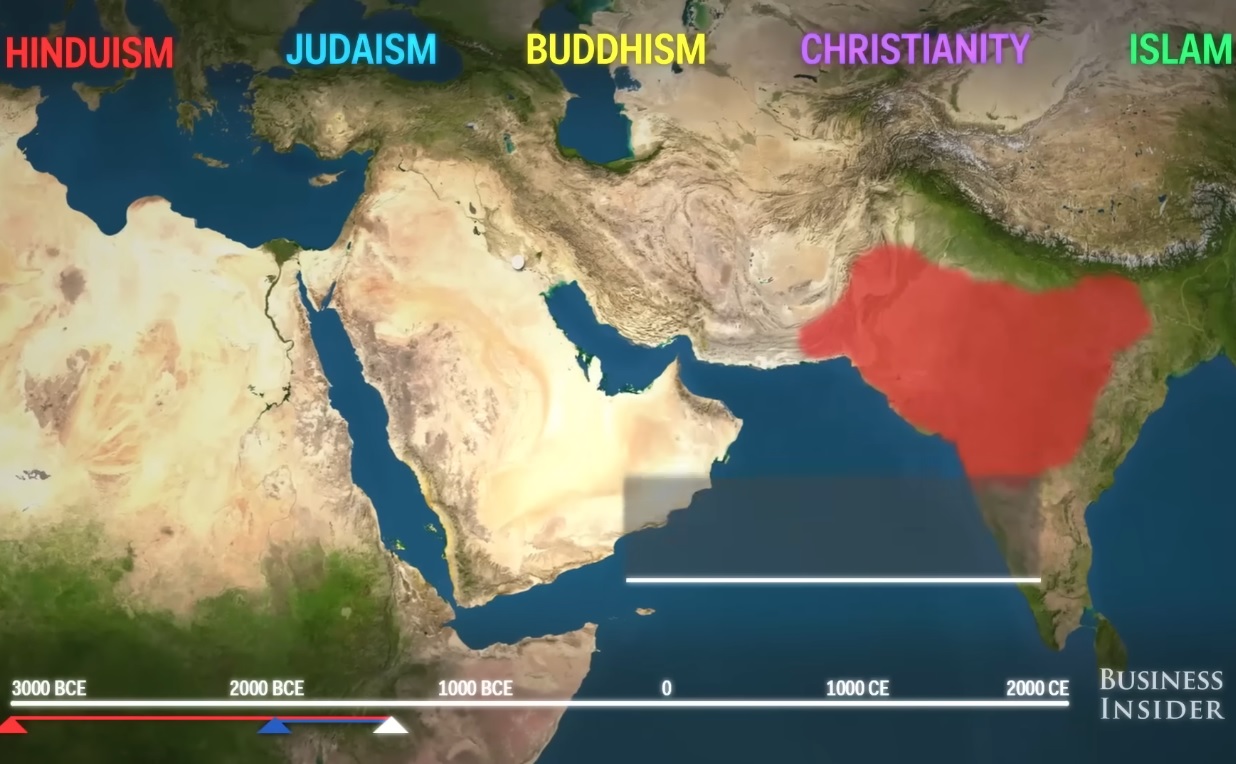 Mapa que muestra el avance de las religiones a través del mundo