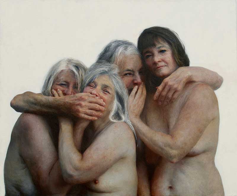 Pintura de varias mujeres mayores sonriendo por la pintora Aleah Chapin