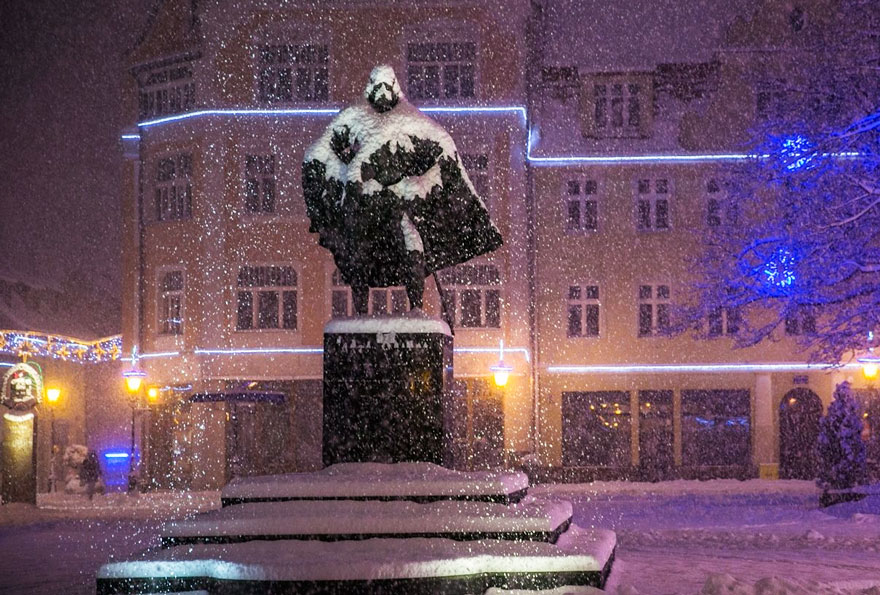 Polish Statue Looks Like Darth Vader After A Snowy Day