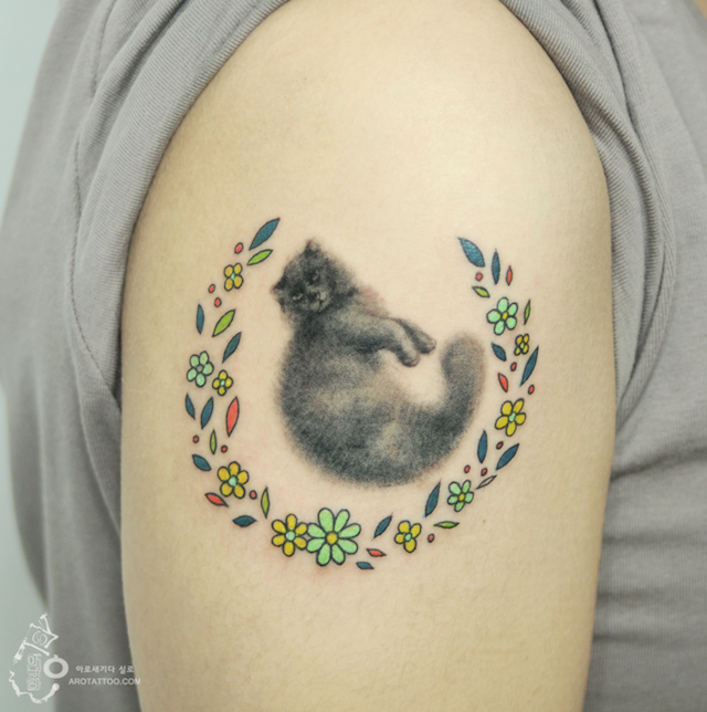 Floral color watercolor Tattoo Aro11