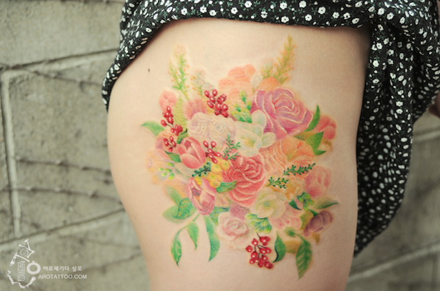 Floral color watercolor Tattoo Aro3