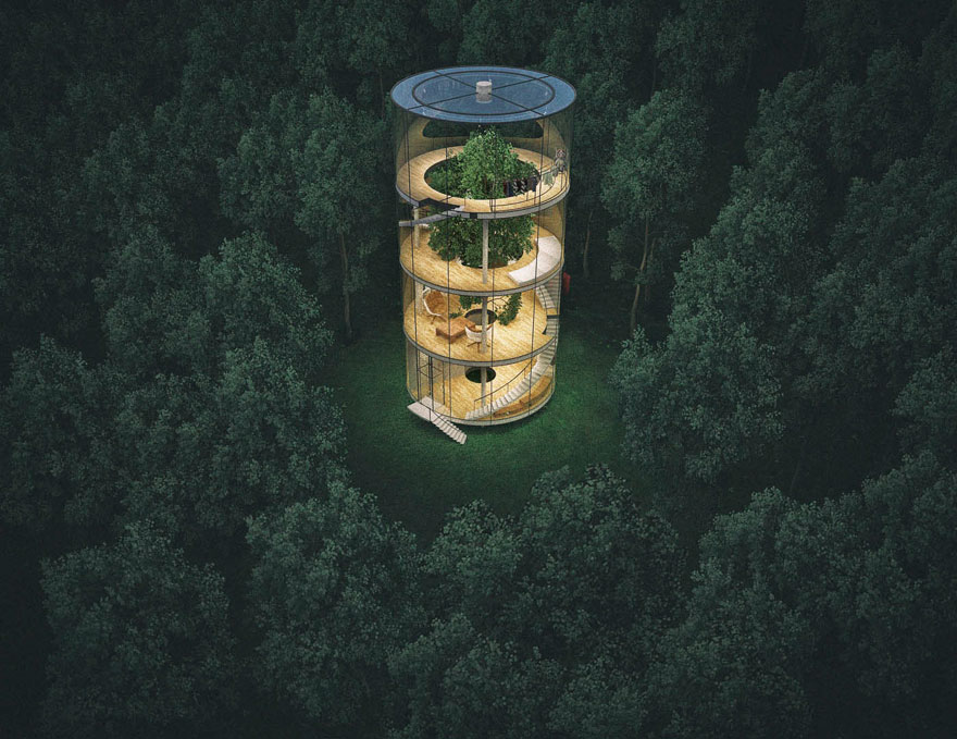 Aibek Almassov Tubular Glass House Built Around Tree