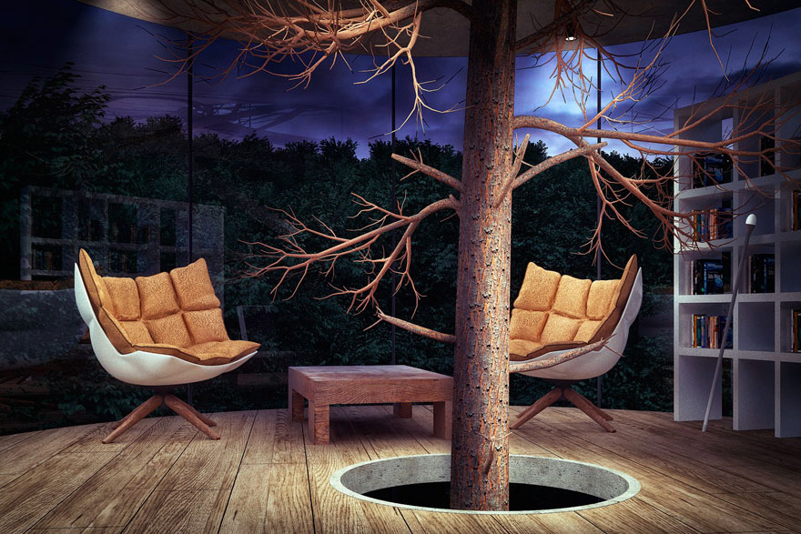 Aibek Almassov Tubular Glass House Built Around Tree 2