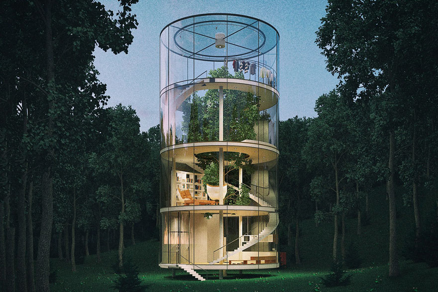 Aibek Almassov Tubular Glass House Built Around Tree 3