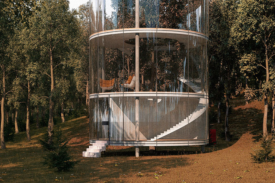Aibek Almassov Tubular Glass House Built Around Tree 4