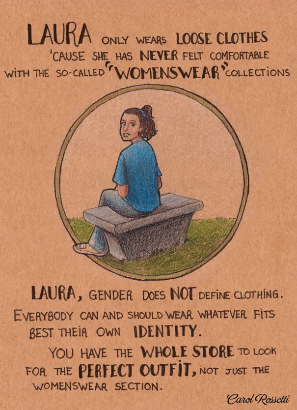 Laura, el sexo no define la manera de vestir. Todo el mundo puede y debería vestir aquello que combina mejor con su identidad. Tienes toda la tienda para buscar el perfecto conjunto para ti, no solo la sección de ropa de mujer."