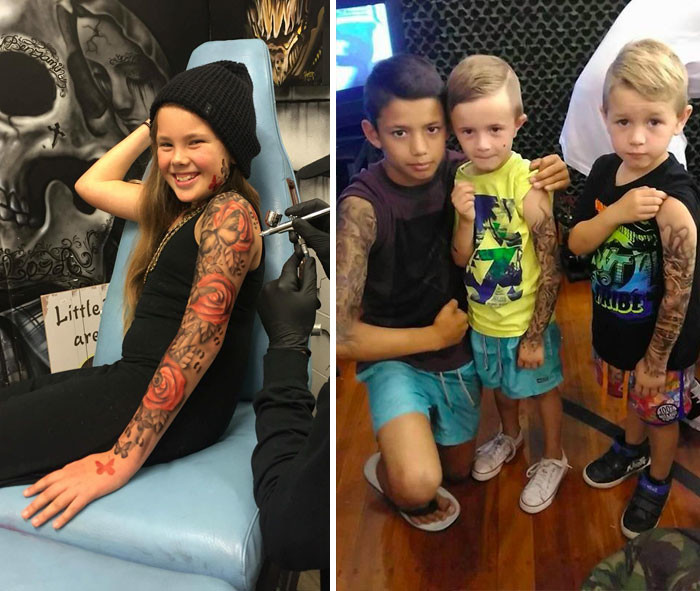 Un tatuador se ofrece a hacer tatuajes temporales a los niños