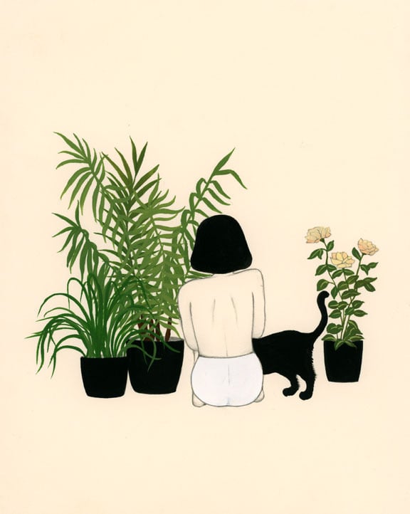 ilustración japonesa de mujer con gato. El amor según los griegos
