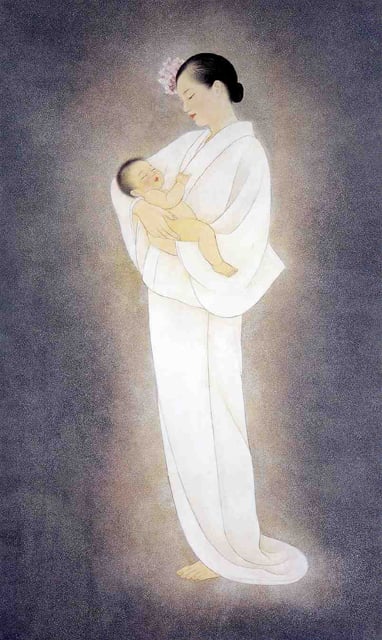 ilustración japonesa de una madre y un hijo. Amor según los griegos