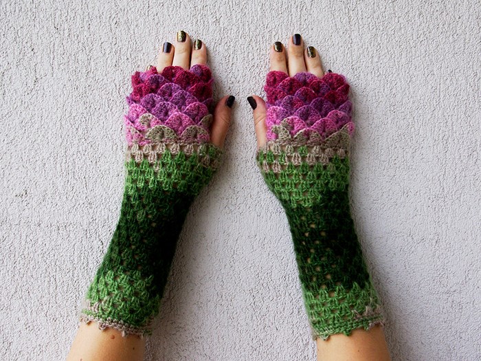 guantes de ganchillo dragon