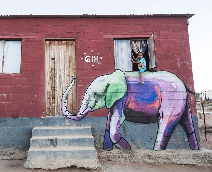arte urbano Falko elefante