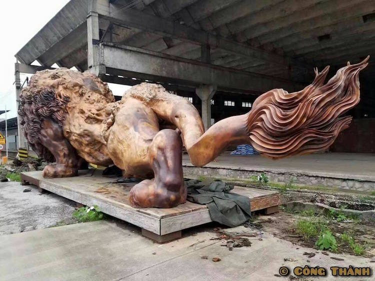 leon gigante tallado madera 3