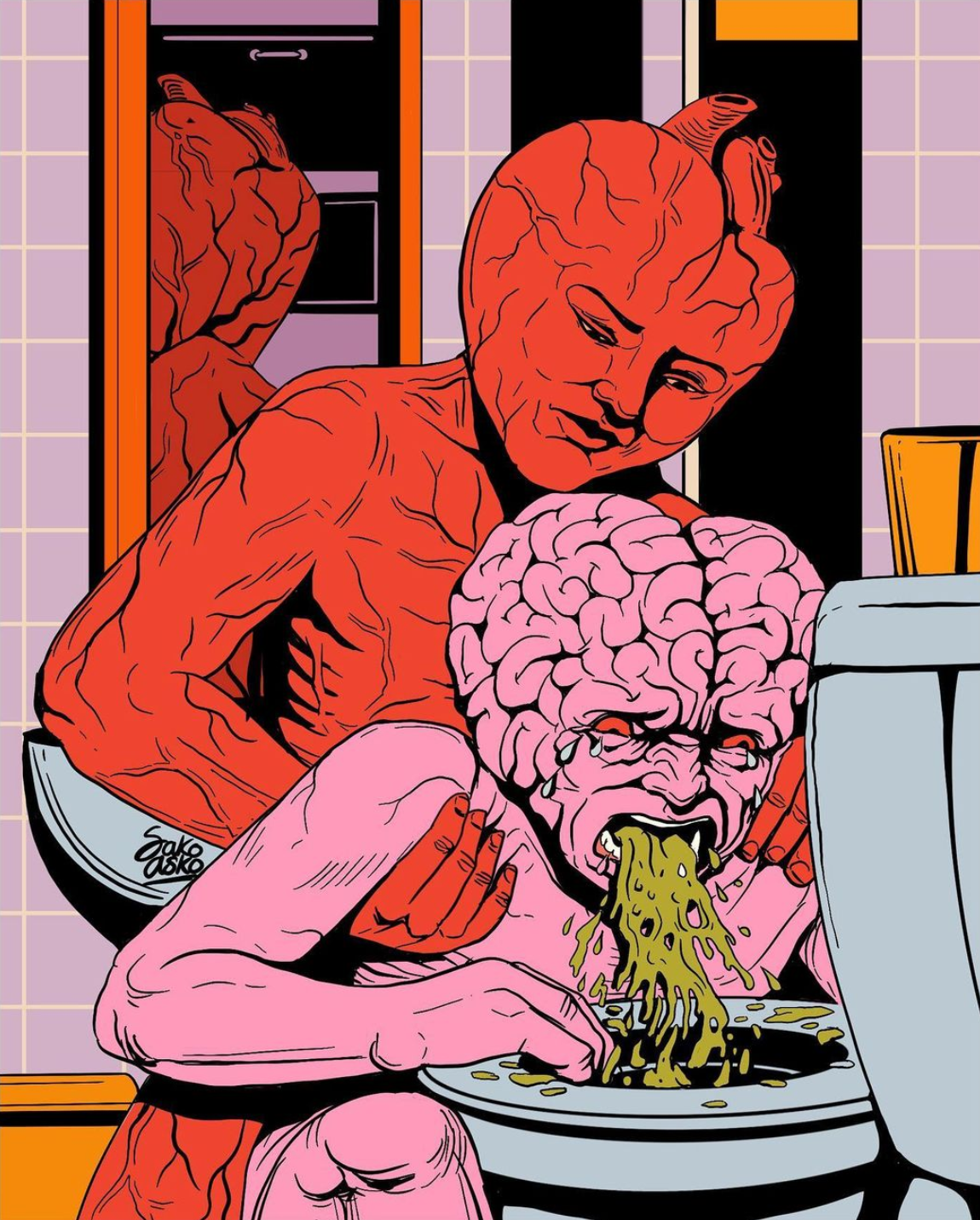 las ácidas ilustraciones de sako asko sobre las contradicciones del ser humano y la sociedad