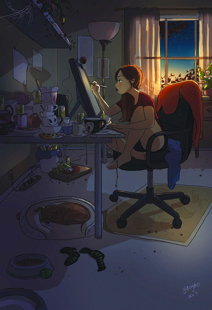 Yaoyao Ma Van As ilustraciones felicidad vivir sola 13