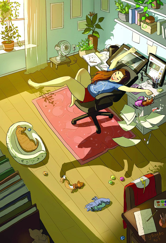 Yaoyao Ma Van As ilustraciones felicidad vivir sola 17