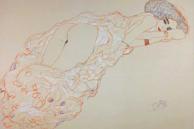 Dibujo de Gustav Klimt, mujer desnuda