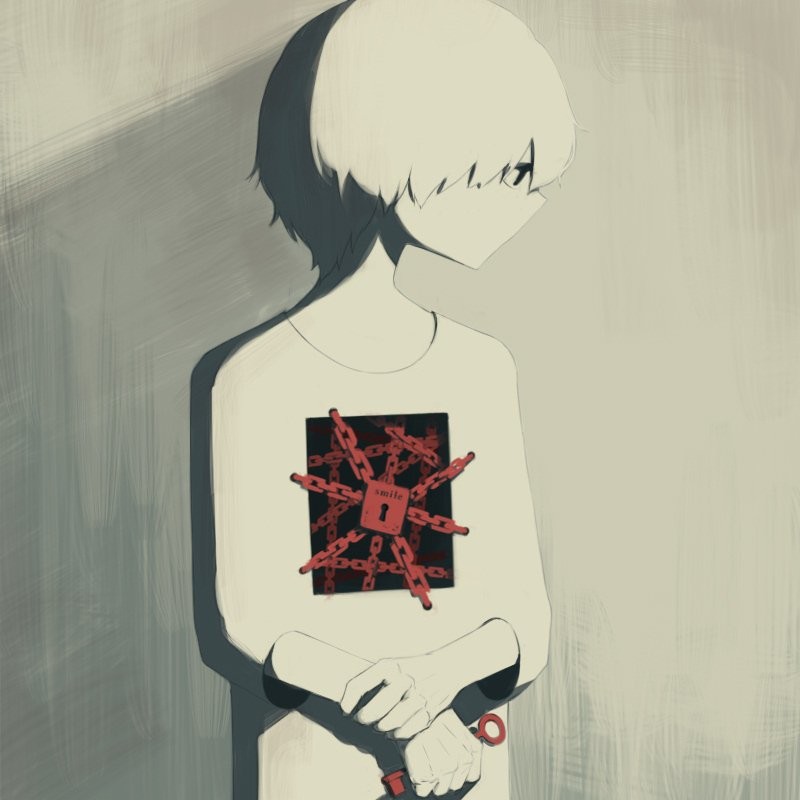 ilustración de un chico con el pecho lleno de candados