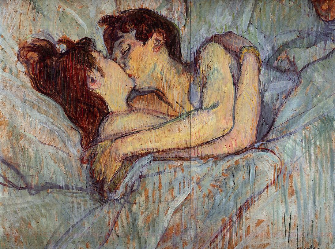 Pintura titulada en la cama El beso 1892 de Henri de Toulouse Lautrec