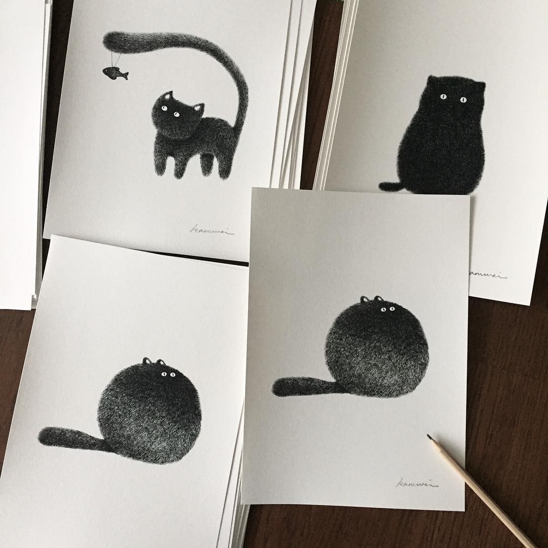 Kamwei Fong gatos ilustraciones 10