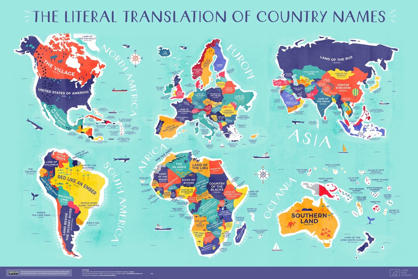 Mapamundi que revela el significado de los nombres de los países