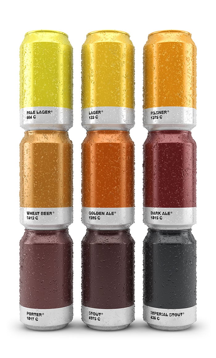 2 LATAS CON EL COLOR PANTONE DE LA CERVEZA QUE CONTIENEN