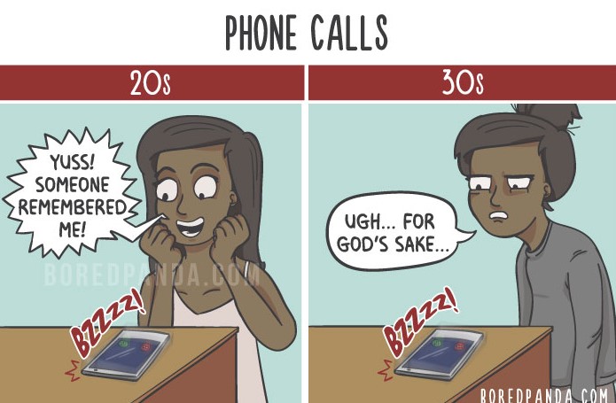 Bored Panda 2 ilustraciones humor viñetas diferenciaentrelos20ylos30