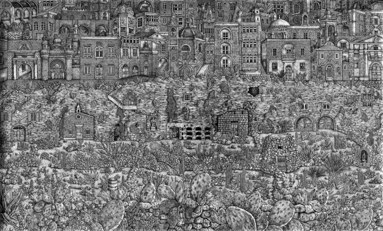 Olivia Kemp 8 ilustración dibujos granescala tinta lápiz detallismo lugares arte artepictórico