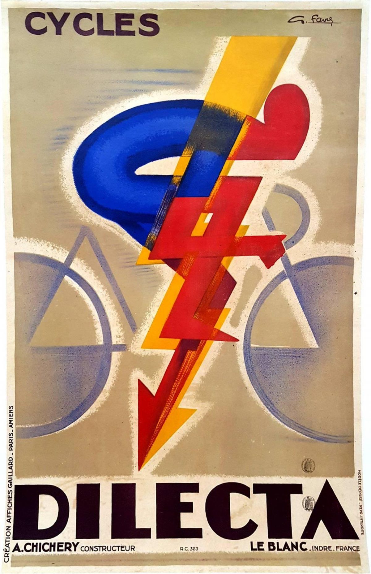 G. Favé. El rayo y la rueda como símbolos de la velocidad y la energía eléctrica.