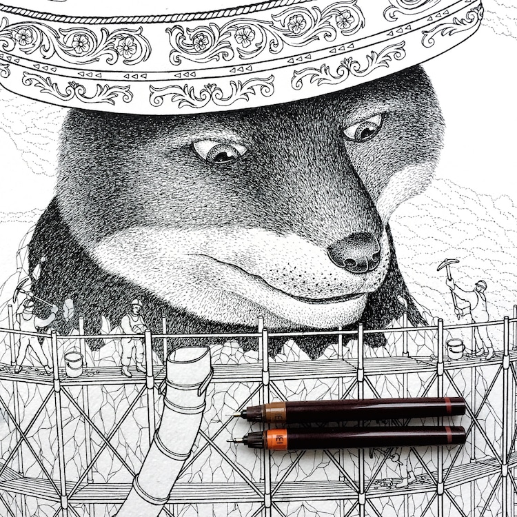 DzmitryiKashtalyan 2 ilustración animales belleza estimulante dibujo arte punteado