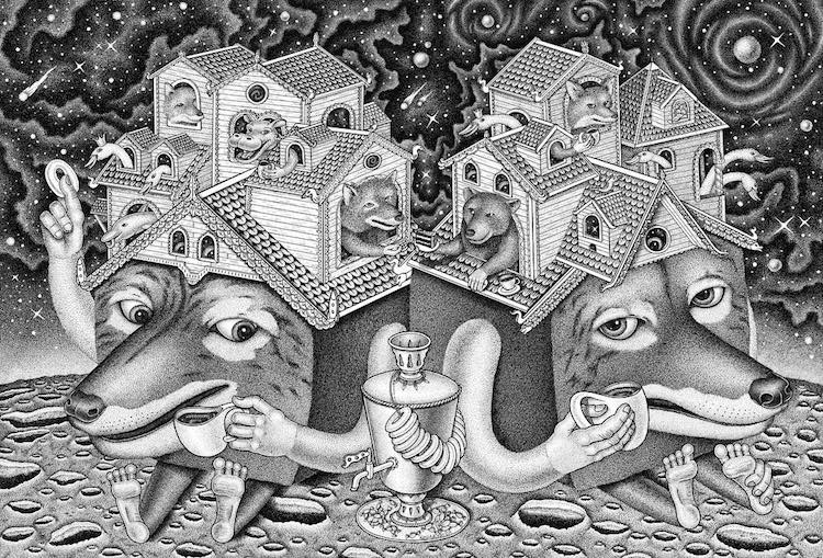 DzmitryiKashtalyan 6 ilustración animales belleza estimulante dibujo arte punteado