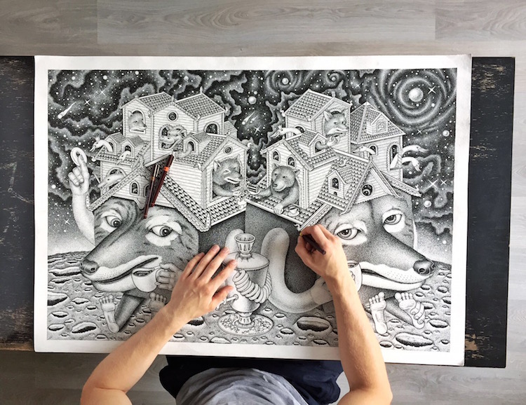 DzmitryiKashtalyan 7 ilustración animales belleza estimulante dibujo arte punteado