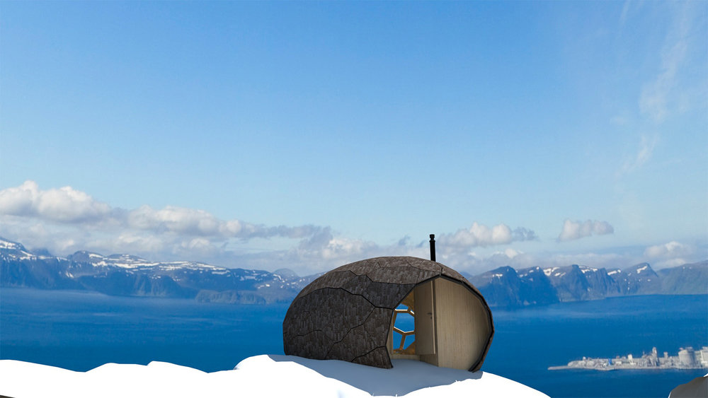 cabaña en el ártico con nieve