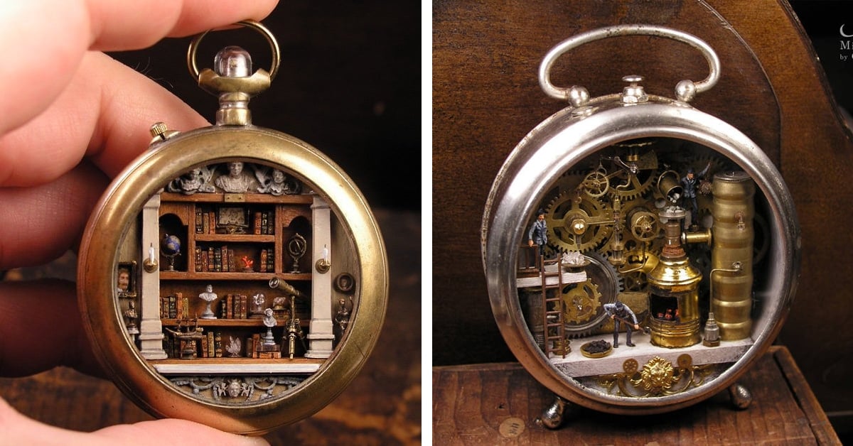 Mundos en miniatura en el interior de antiguos relojes de bolsillo