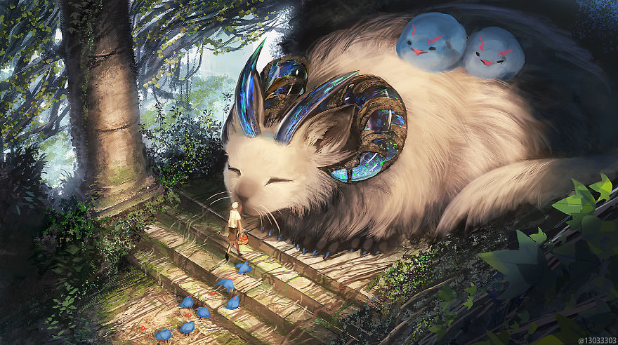 Ariduka55 Monokubo 15 ilustarcion Japon Studio Ghibli Hayao Miyazaki gato dibujos magia