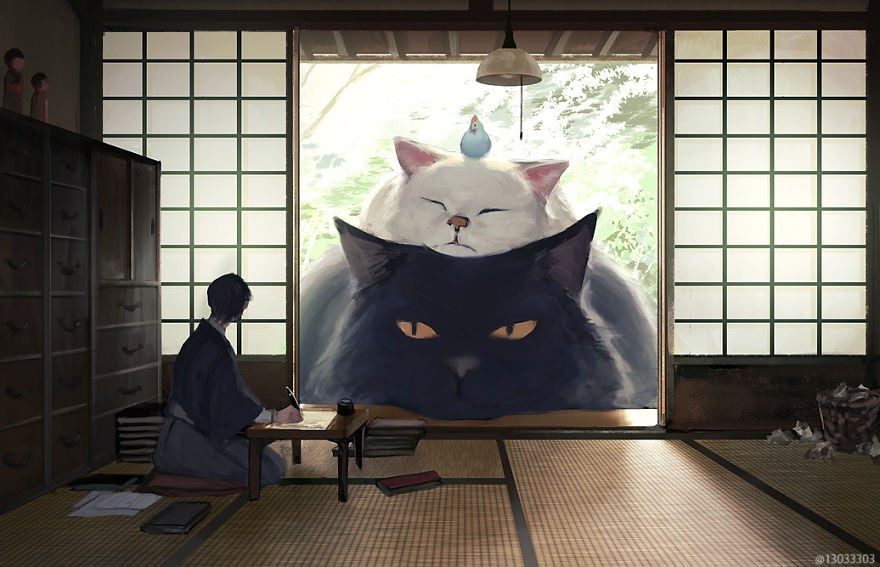Ariduka55 Monokubo 1 ilustarcion Japon Studio Ghibli Hayao Miyazaki gato dibujos magia