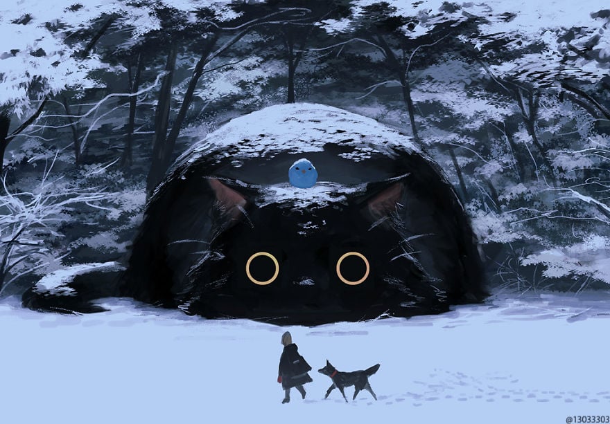 Ariduka55 Monokubo 2 ilustarcion Japon Studio Ghibli Hayao Miyazaki gato dibujos magia