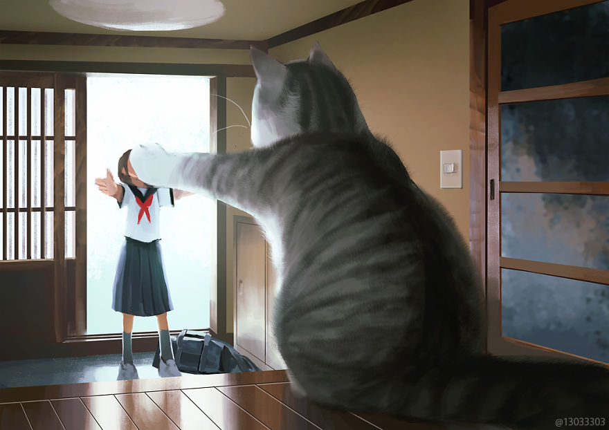 Ariduka55 Monokubo 3 ilustarcion Japon Studio Ghibli Hayao Miyazaki gato dibujos magia