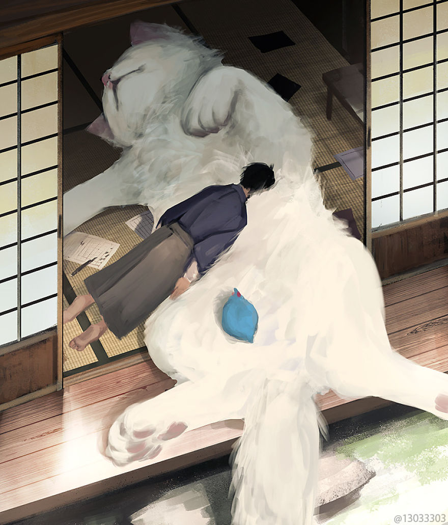 Ariduka55 Monokubo 5 ilustarcion Japon Studio Ghibli Hayao Miyazaki gato dibujos magia